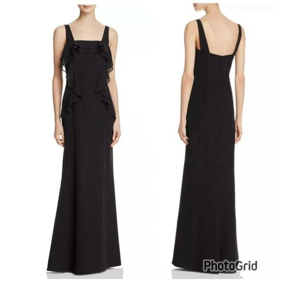 NWT JS Collections Sz 8 Black Ruffled Sleeveless Evening Maxi Long Gown Dress - Picture 1 of 12